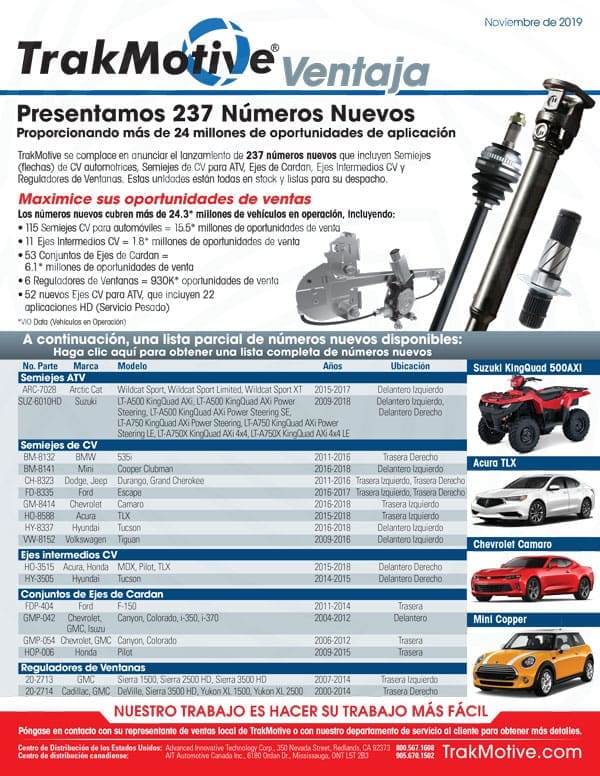 11-2019: TrakMotive Presentamos 237 Números Nuevos