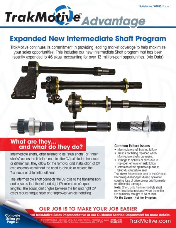 10/2020: TrakMotive Expanded New Intermediate Shaft Program